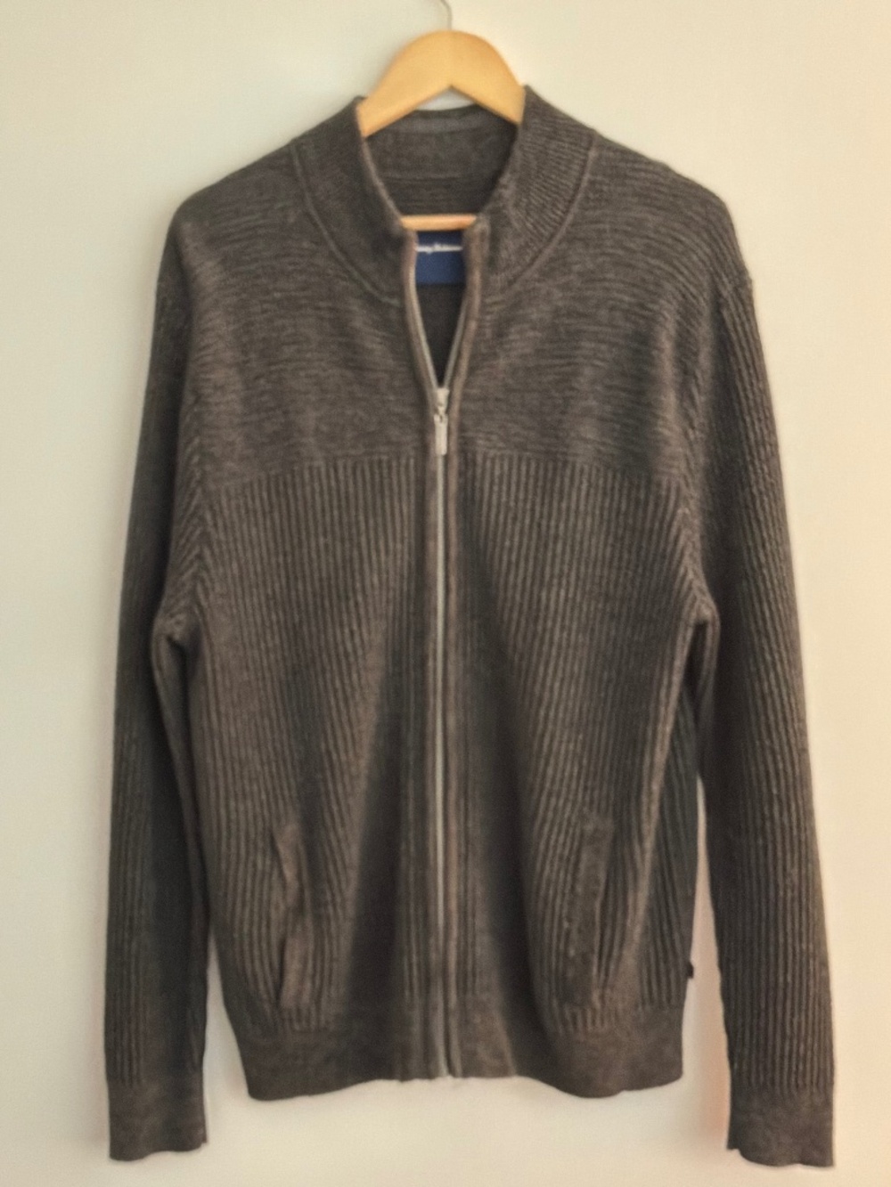 Tommy Bahama Men’s Full Zip Ribbed Cardigan Sweater Charcoal Size L 100% Cotton